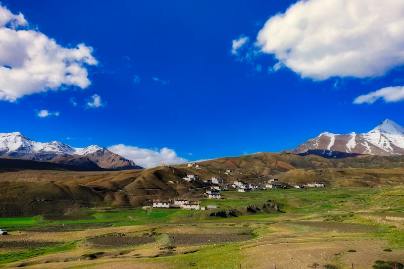 Houses on a mountain slope in Lahaul.