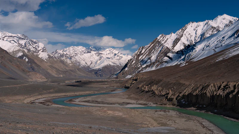 A river winding through a Zanskar valley.